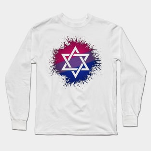 Paint Splatter Bisexual Pride Star of David Symbol Long Sleeve T-Shirt